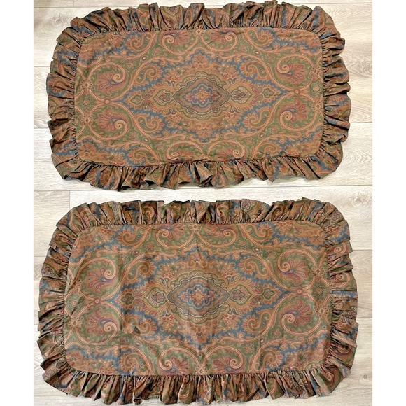 Vtg Pr Ralph Lauren Brianna Paisley Set of 2 KING Ruffled Pillow Shams - Picture 2 of 9